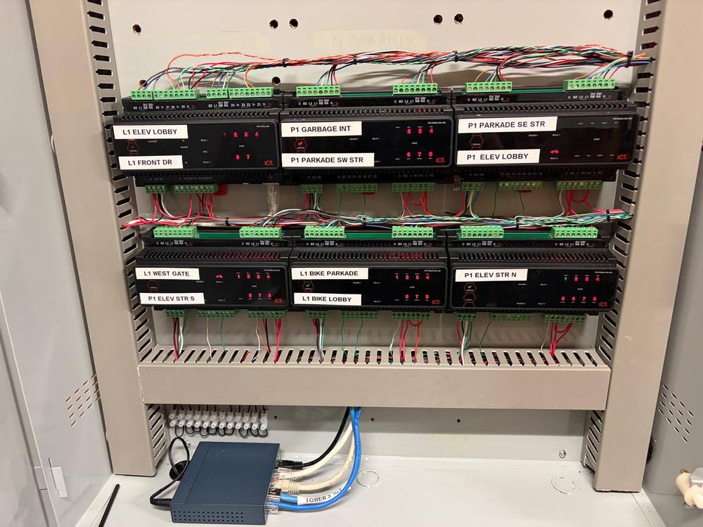 Card access controller panel with every door and zone individually labelled